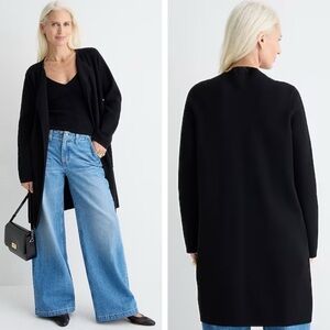 J.Crew Longline Sweater Coat — Soft Minimalist Black Merino Blend (S)